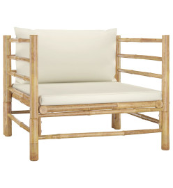 Salon de jardin 7 pcs avec coussins blanc crème Bambou