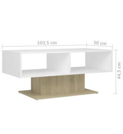 Table basse Blanc et chêne sonoma 103,5x50x44,5 cm Aggloméré