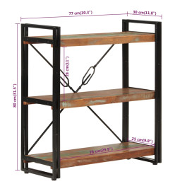 Bibliothèque 3 niveaux 77x30x80 cm bois récupération massif/fer