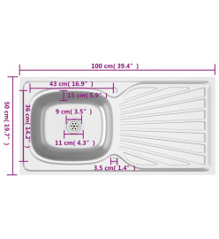 Jeu d'évier de cuisine et égouttoir argenté 1000x500x155mm inox