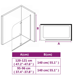 Cabine de douche pliable 2 panneaux ESG 120x140 cm