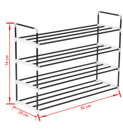 Range-chaussures avec 4 étagères Métal et plastique noir