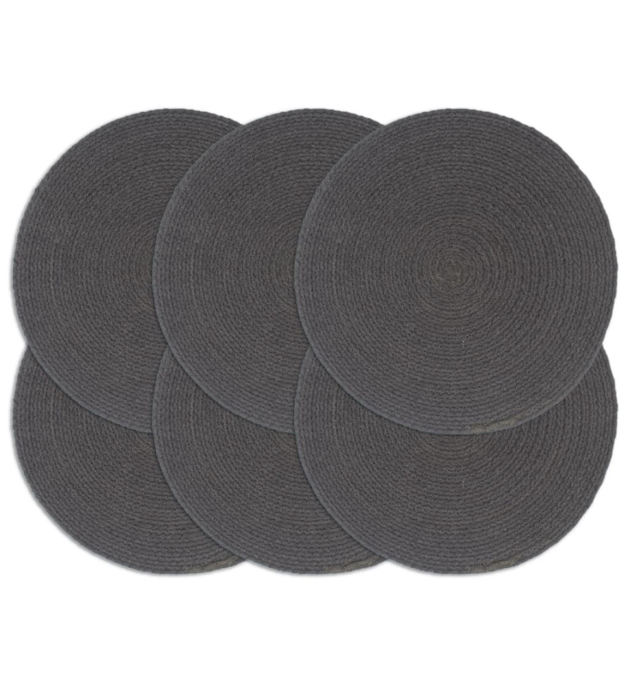 Napperons 6 pcs Gris foncé Plain 38 cm Rond Coton