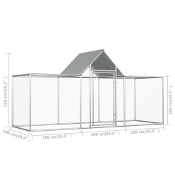 Poulailler 3 x 1 x 1,5 m Acier galvanisé