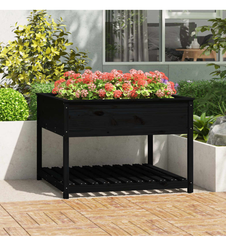 Jardinière et étagère Noir 111,5x111,5x81 cm Bois massif de pin