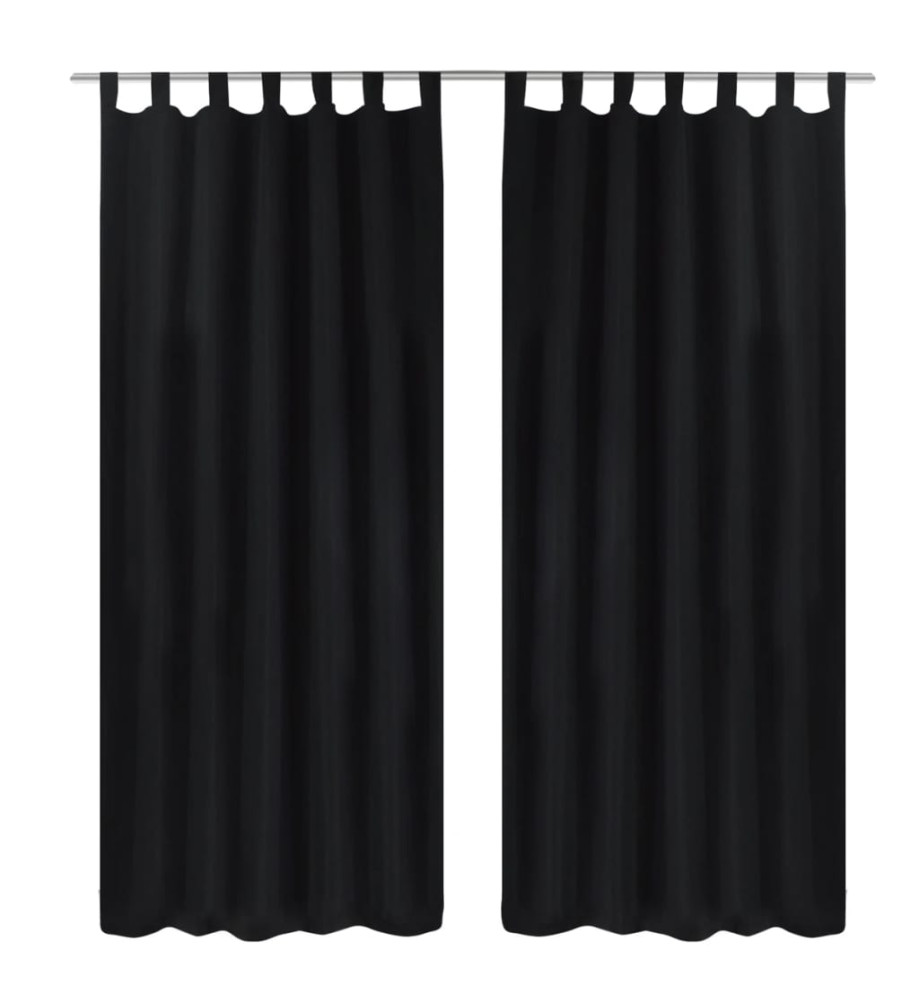 2 pcs Rideau à Passant Micro Satin Noir 140 x 225 cm 2 pcs Rideau à Passant Micro Satin Noir 140 x 225 cm