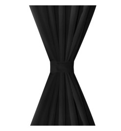 2 pcs Rideau à Passant Micro Satin Noir 140 x 225 cm