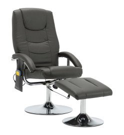 Fauteuil de massage avec repose-pied gris similicuir