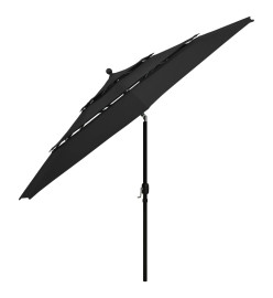 Parasol à 3 niveaux avec mât en aluminium Noir 3,5 m