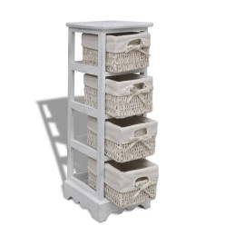 Étagère de rangement en bois 4 paniers en tissage Blanc