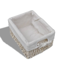 Étagère de rangement en bois 4 paniers en tissage Blanc