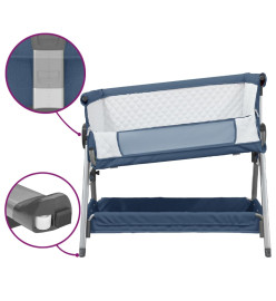 Lit pour bébé avec matelas Bleu marine Tissu de lin