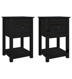 Tables de chevet 2 pcs Noir 40x35x61,5 cm Bois de pin massif