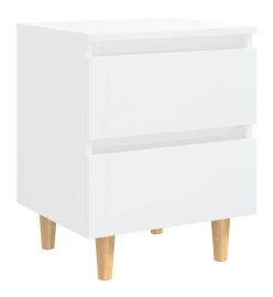 Tables de chevet pieds en pin 2 pcs Blanc brillant 40x35x50 cm