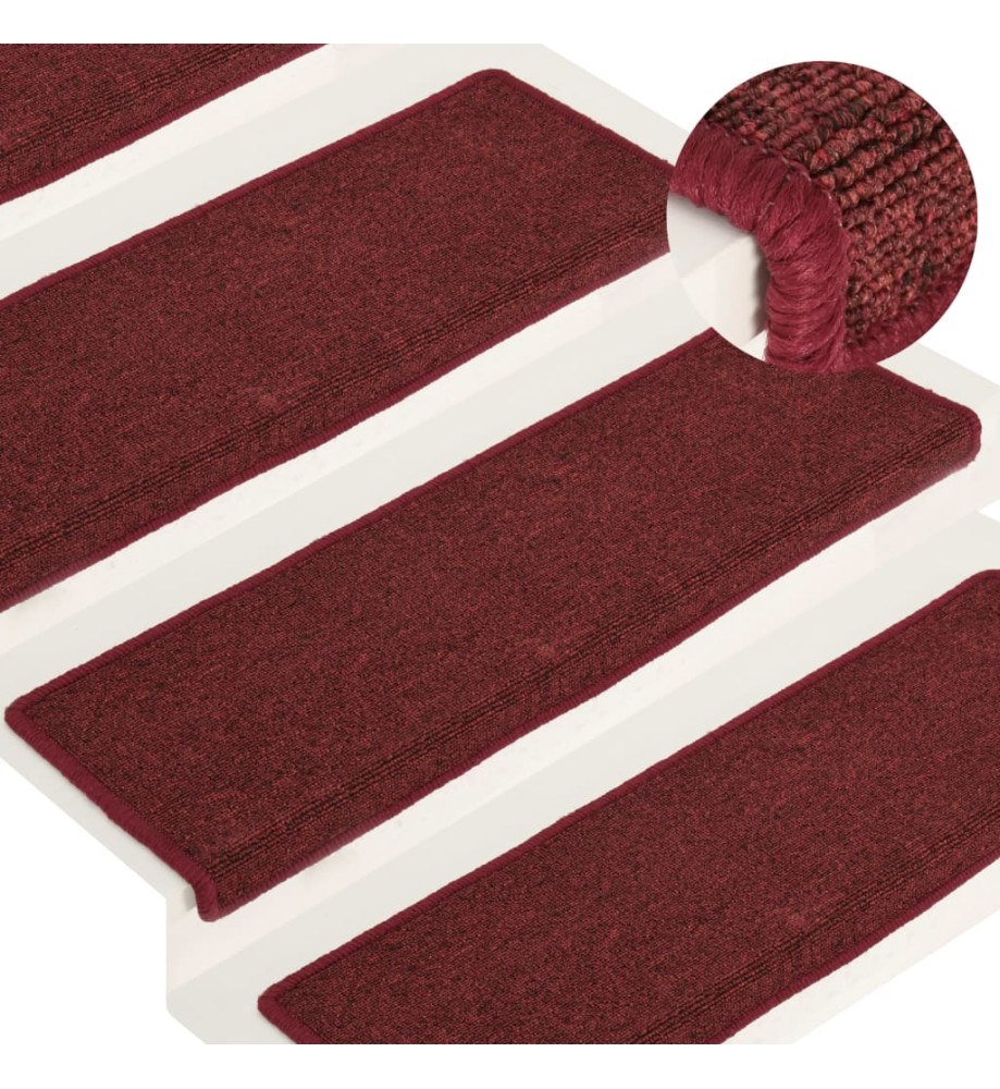 Tapis d'escalier 15 pcs 65x21x4 cm Rouge mat