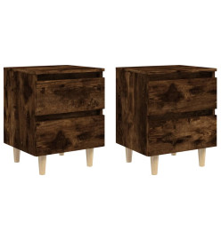 Tables de chevet et pieds en bois 2 pcs Chêne fumé 40x35x50 cm