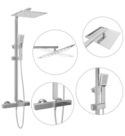 Ensemble de douche à deux têtes et thermostat Acier inoxydable