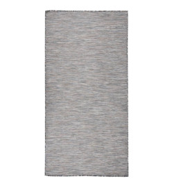 Tapis à tissage plat d'extérieur 100x200 cm Marron et bleu