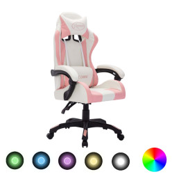 Fauteuil de jeux vidéo avec LED RVB Rose et noir Similicuir