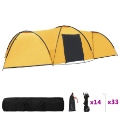 Tente igloo de camping 650x240x190 cm 8 personnes Jaune