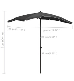 Parasol de jardin avec mât 200x130 cm Anthracite