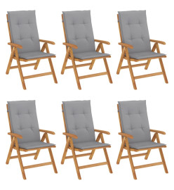 Chaises de jardin inclinables et coussins lot de 6 bois teck