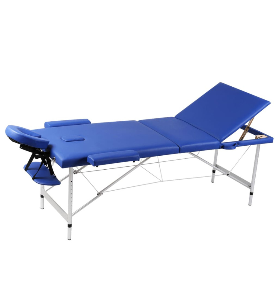 Table pliable de massage Bleu 3 zones avec cadre en aluminium