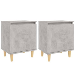 Tables de chevet avec pieds en bois 2 pcs Gris béton 40x30x50cm