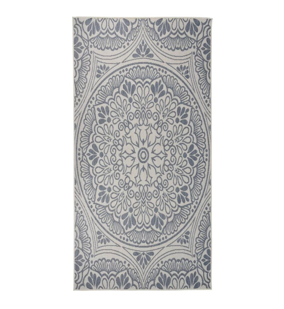 Tapis à tissage plat d'extérieur 100x200 cm Motif bleu