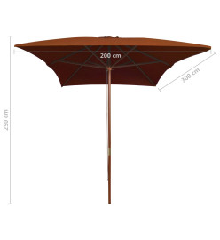 Parasol d'extérieur avec mât en bois Terre cuite 200x300 cm