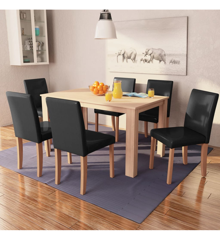 Table et chaises 7 pcs Cuir synthétique Chêne Noir