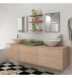 8 pièces de mobilier de salle de bain et lavabo Beige