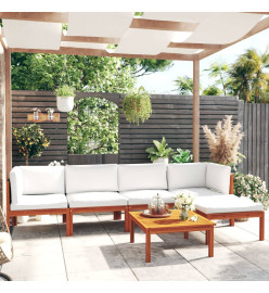 Salon de jardin 6 pcs avec coussins Crème Bois d'acacia solide