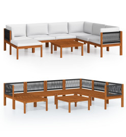 Salon de jardin 8 pcs avec coussins Crème Bois d'acacia solide