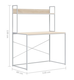 Bureau d'ordinateur Blanc et chêne 110x60x138 cm Aggloméré