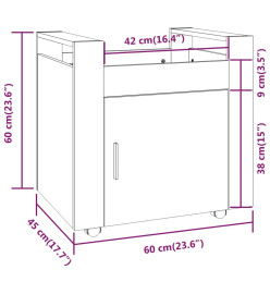 Chariot de bureau Chêne fumé 60x45x60 cm Bois d'ingénierie