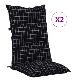 Coussins de chaise jardin à dossier haut lot de 2 carreaux noir