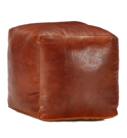 Pouf 40 x 40 x 40 cm Brun roux Cuir véritable de chèvre