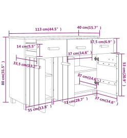 Buffet MOLDE Blanc 113x40x80 cm Bois massif de pin