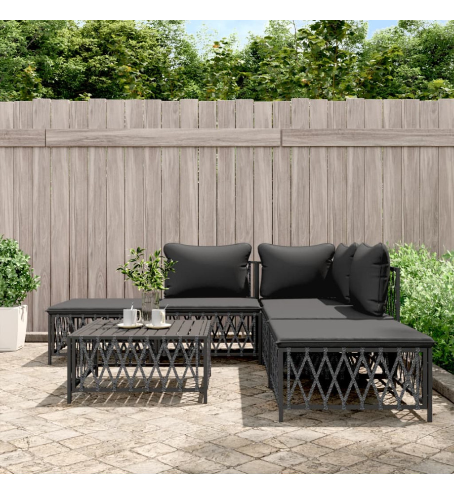 Salon de jardin avec coussins 6 pcs anthracite acier