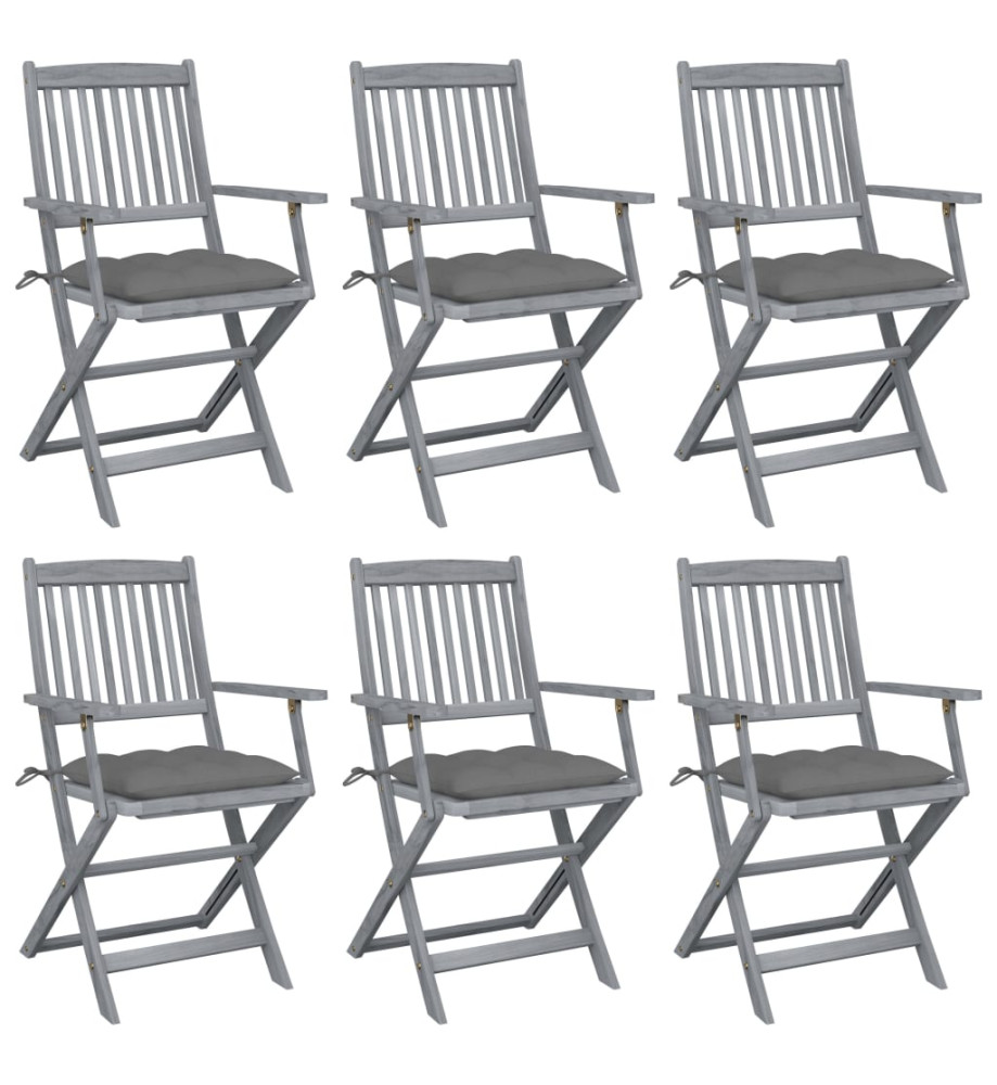 Chaises pliables d'extérieur 6 pcs avec coussins Bois d'acacia