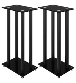 Supports de haut-parleurs 2 pcs noir verre trempé 4 piliers