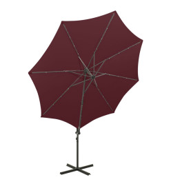 Parasol déporté avec mât et lumières LED Rouge bordeaux 300 cm