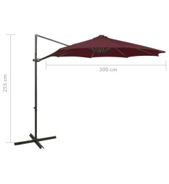 Parasol déporté avec mât et lumières LED Rouge bordeaux 300 cm