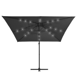 Parasol déporté avec LED et mât en acier 250x250 cm Anthracite