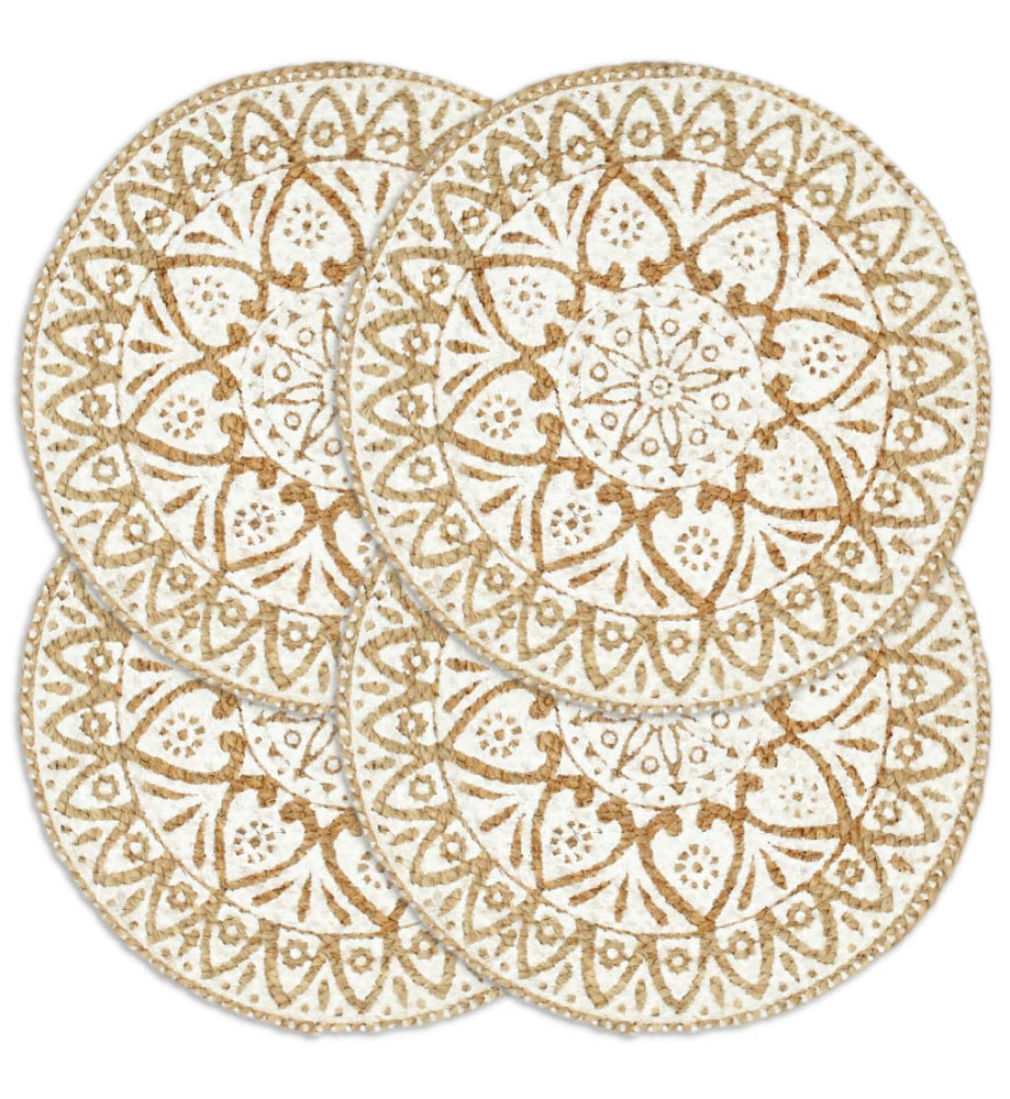 Napperons 4 pcs Blanc 38 cm Rond Jute