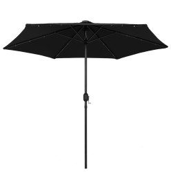 Parasol avec LED et mât en aluminium 270 cm Noir