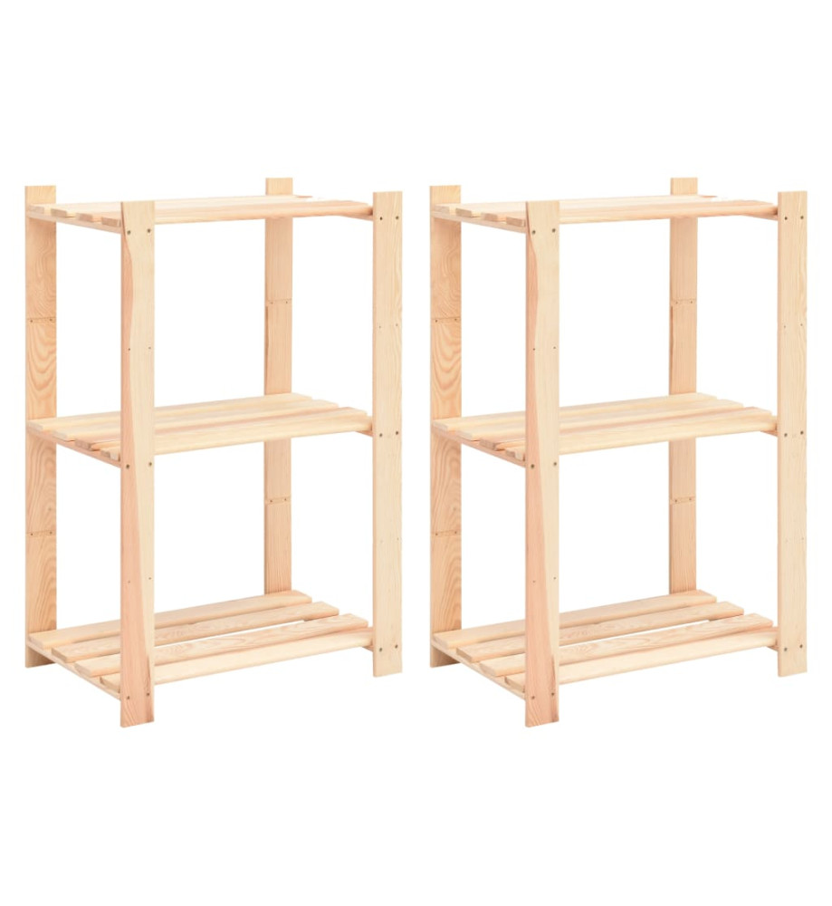 Étagères de rangement à 3 niveaux 2 pcs 60x38x90 cm Pin 150 kg