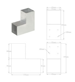 Connecteurs de poteau 4 pcs Forme en L Métal galvanisé 91x91 mm