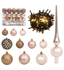 Set de boules de Noël avec pic et 150 LED 61 pcs Doré rose